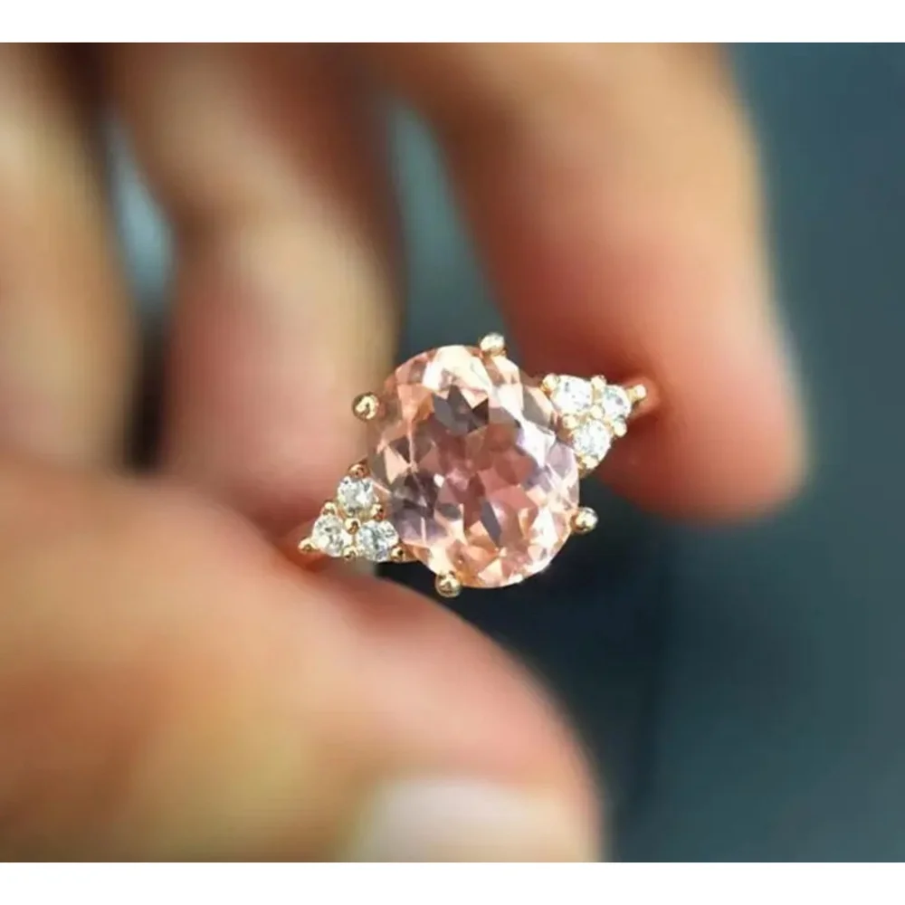 Rose Blossom Pink Gemstone with CZ Accent Rose Gold Ring